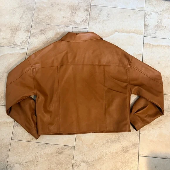 🎉 SOLD - SHEIN Brown/Tan Faux Leather Moto Jacket – Size S - Picture 9 of 9